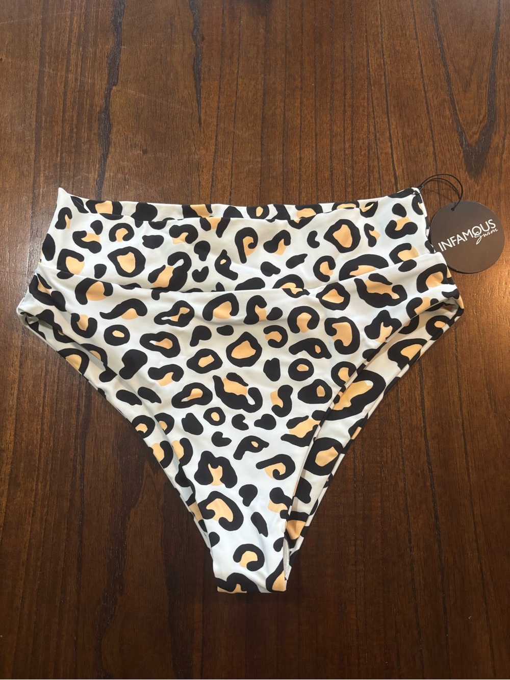 Infamous Swim White & Tan Leopard High-Waist Bikini Bottom
